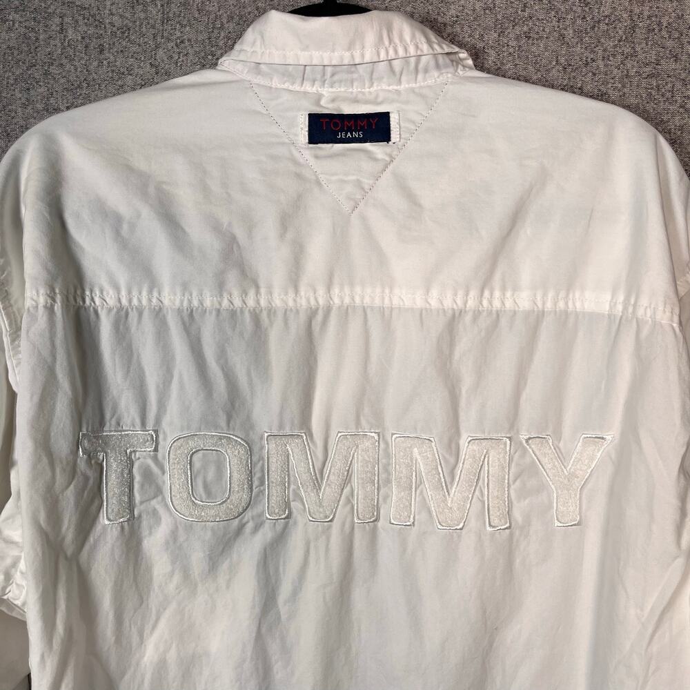 VTG 90s Y2K Tommy Jeans Men's White Button Down Long Sleeve Size L Lettered